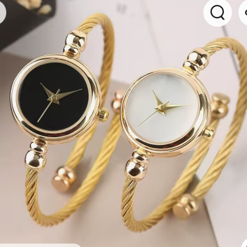 Gold and Black Women's Watch with White Dial